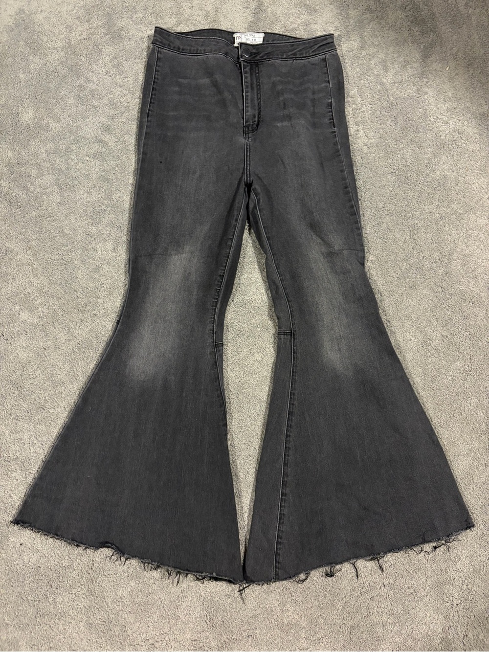 Free People Black Flared Jeans with Raw Hem
